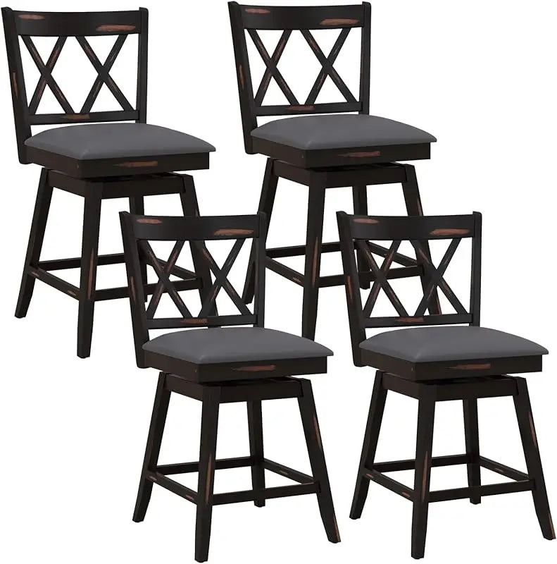 Set of 4, 360 ° Swivel Counter Height 25inch Bar Stool with Foot Rest Upholstered Cushion & Ergonomic Backrest, Sturdy Frame