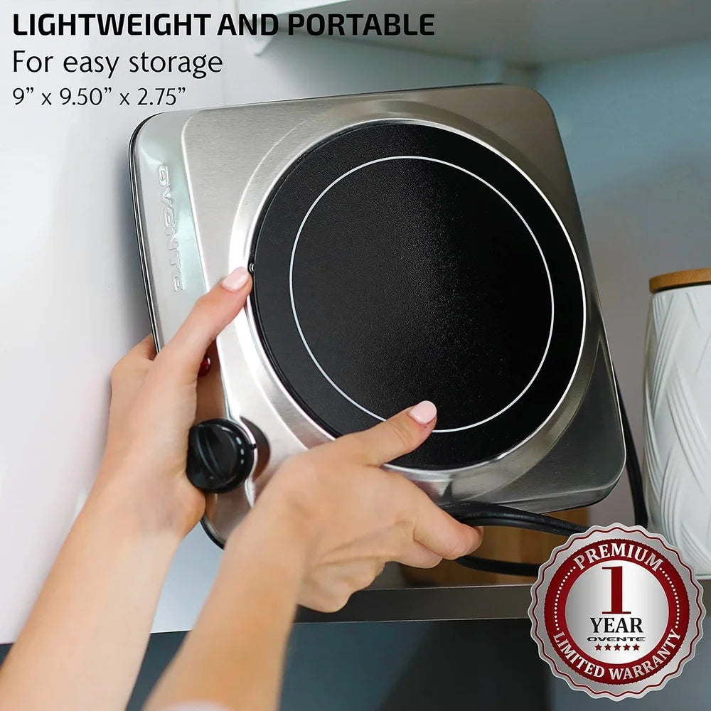 1000W Infrared Electric Hot Plate Countertop Burner Adjustable Temperature Easy Clean Portable Cooktop Home Camping RV