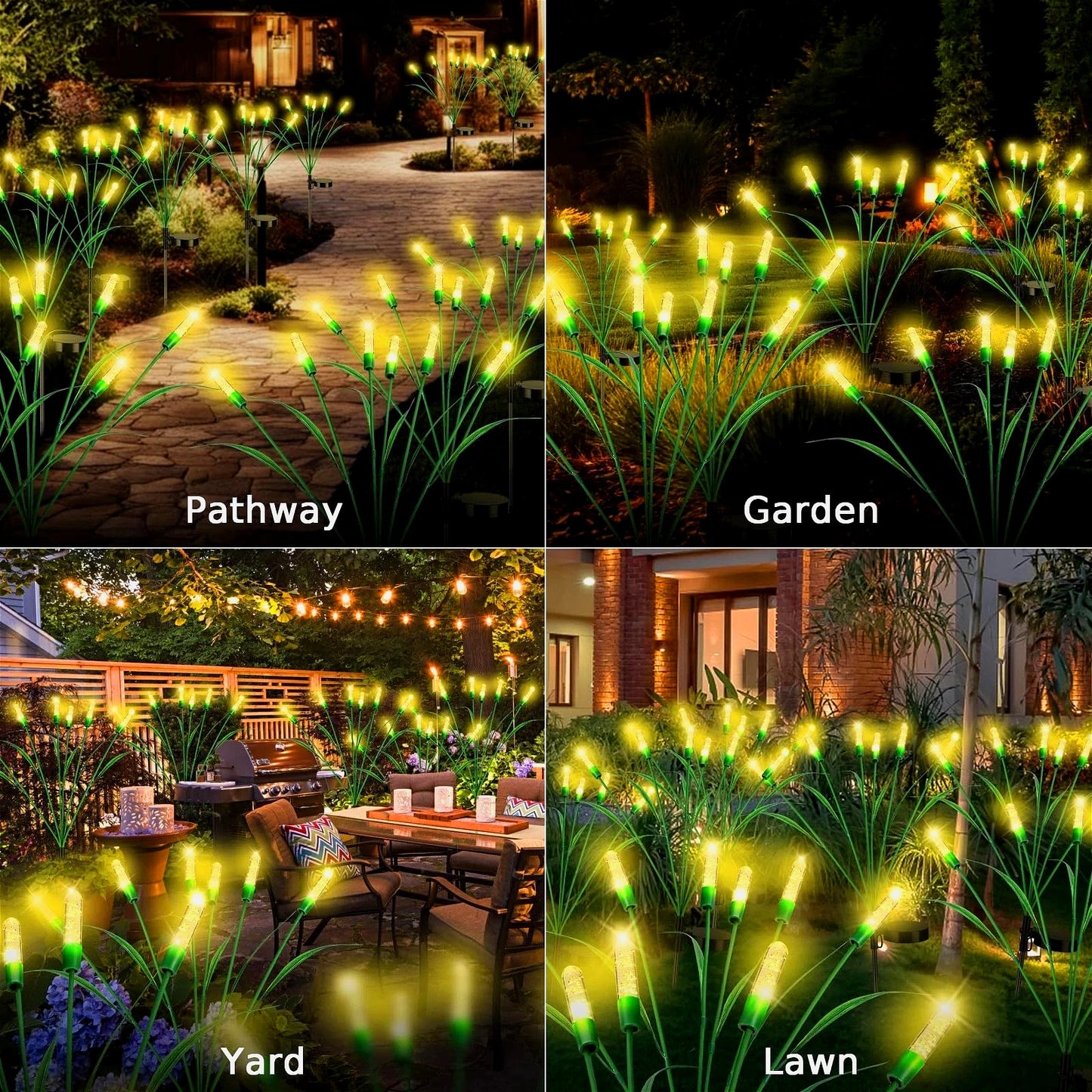 4/8 Set Solar Cattail LED Lights - Outdoor IP44 Waterproof, Auto-On Dusk, Swaying Firefly Glow, Garden Porch Holiday Decor
