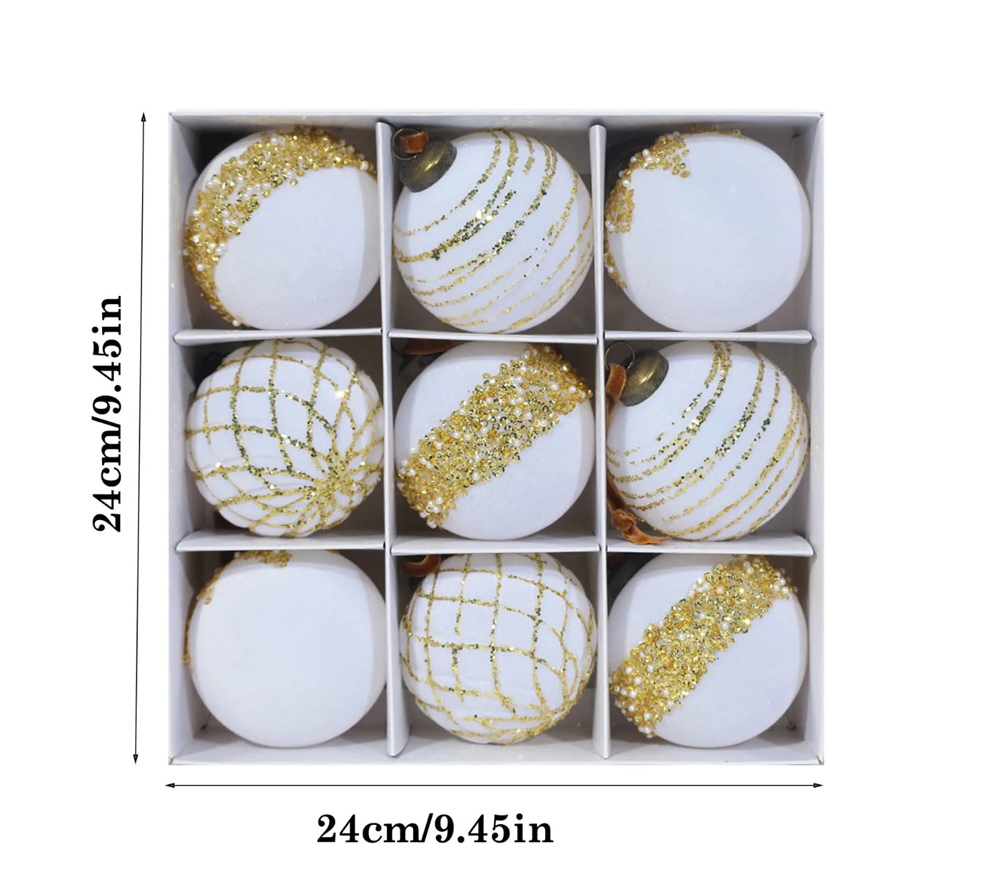 Christmas Ornament Red Gold Patterned Flocked Plastic 8cm 9pcs Christmas Tree Decor Festive Home Xmas Ball Set Accessory