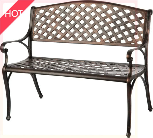 XMSJ'-Patio Sense 61491 Patio Bench Cast Aluminum Lightweight Sturdy  Perfect for Relaxing Pause in GardenBN