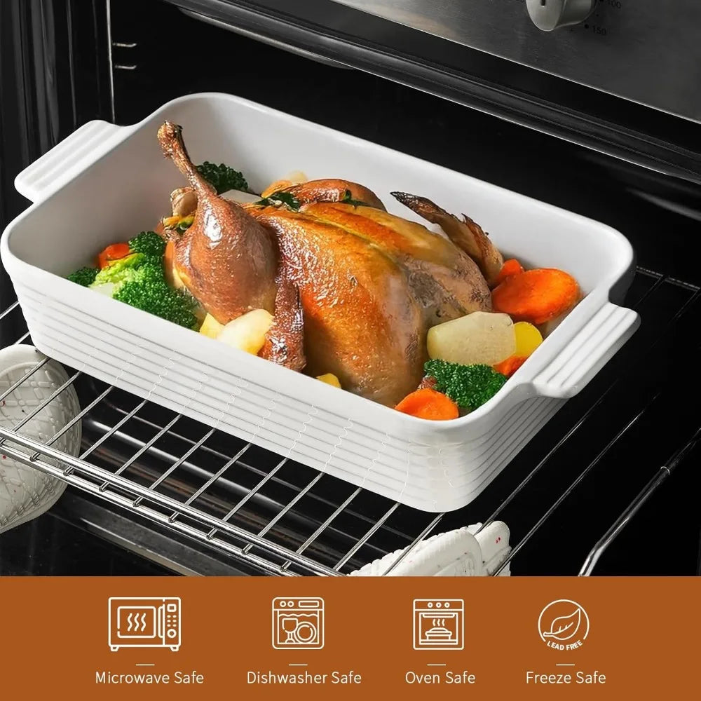 casserole dishes for oven, 4-piece porcelain baking dish, rectangular ceramic bakeware sets with handles, deep lasagna pan for