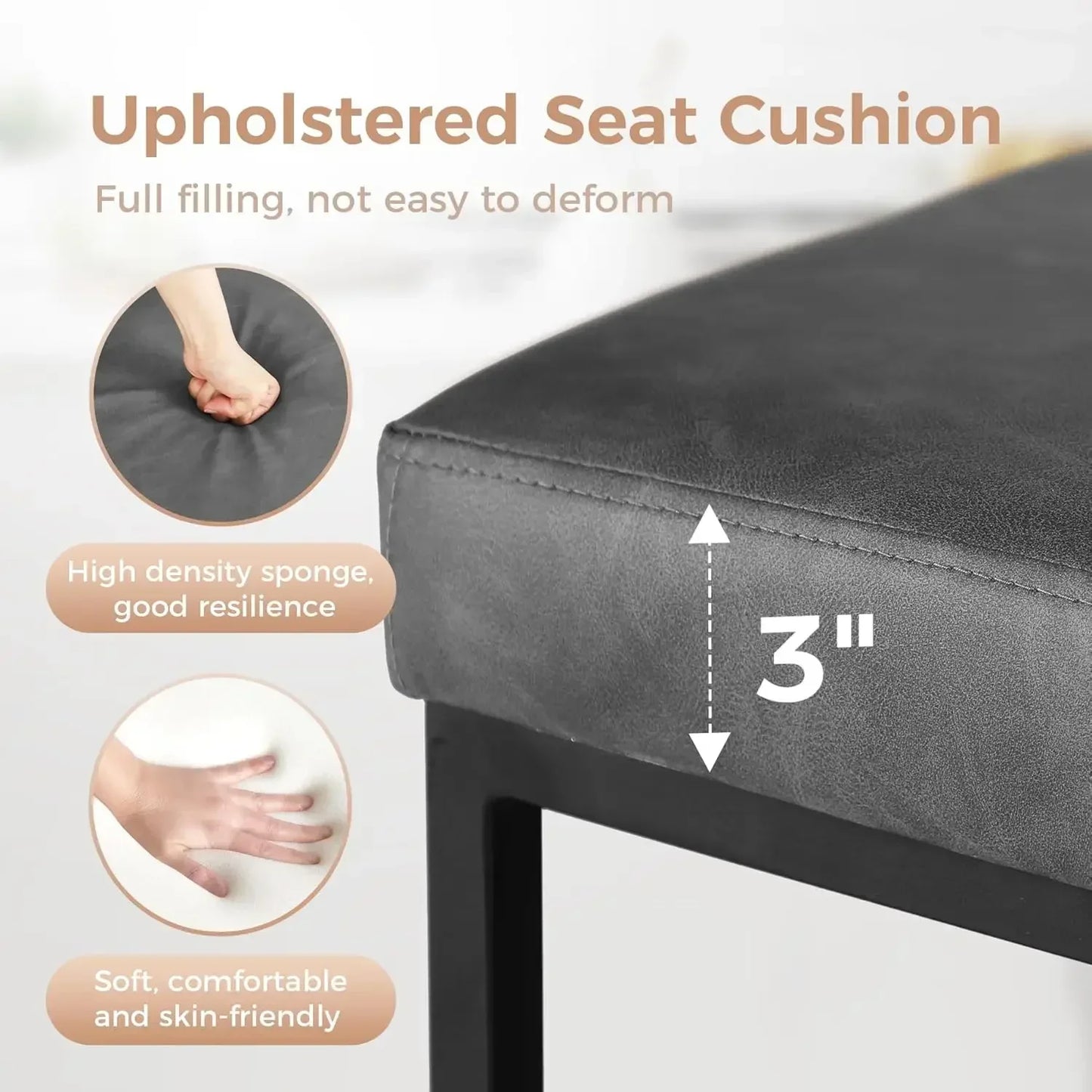 XMSJ.Counter Height 24" Bar Stools Set of 3 with Back for Kitchen Counter Modern Upholstered Barstools Faux Leather Farmhouse