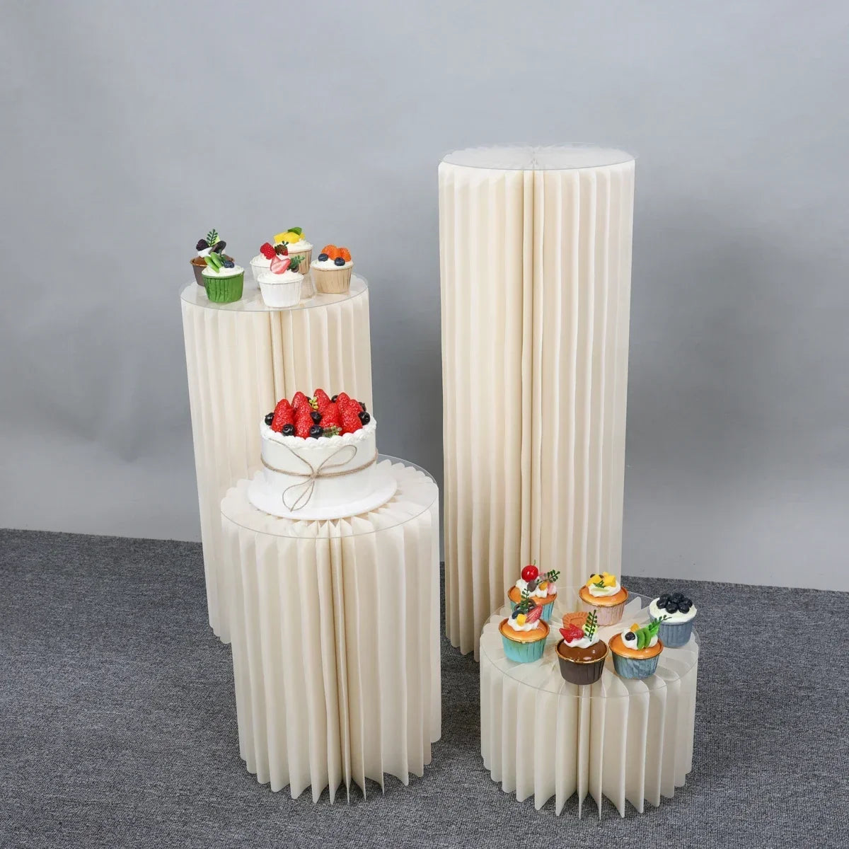 Foldable Paper Columns Display PedestalStand Cylinder Pedestal Stand Cardboard Flower Stand Dessert Table Wedding Birthday Party