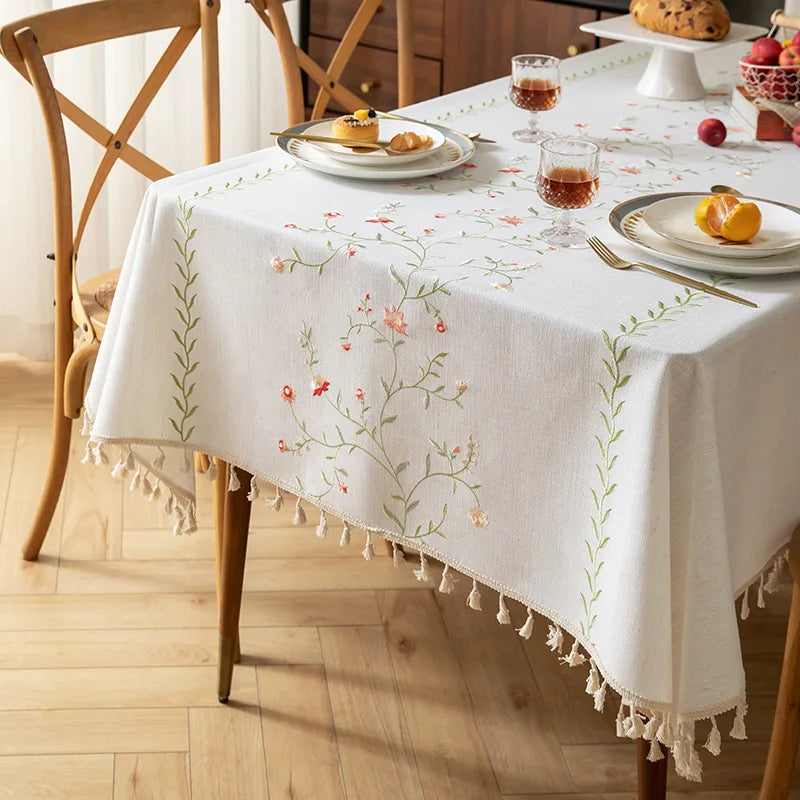 Modern Minimalist White Tablecloth, INS Style Cotton Linen Fabric, Fresh Rectangular Waterproof Dining/Desk Cover