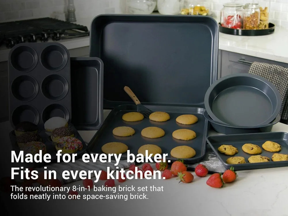 Home Set of 8Durable Non-Stick Carbon Steel Baking Bricks for Easy Storage