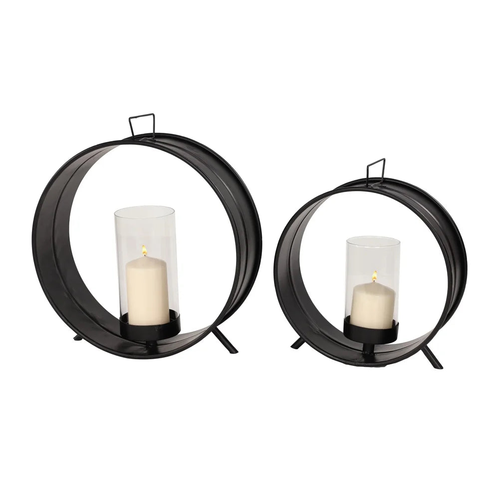 Industrial Candlestick Holders Set of 2 Hurricane Glass Candle Holders Metal Handles Rubber Stoppers Home Decor Accents