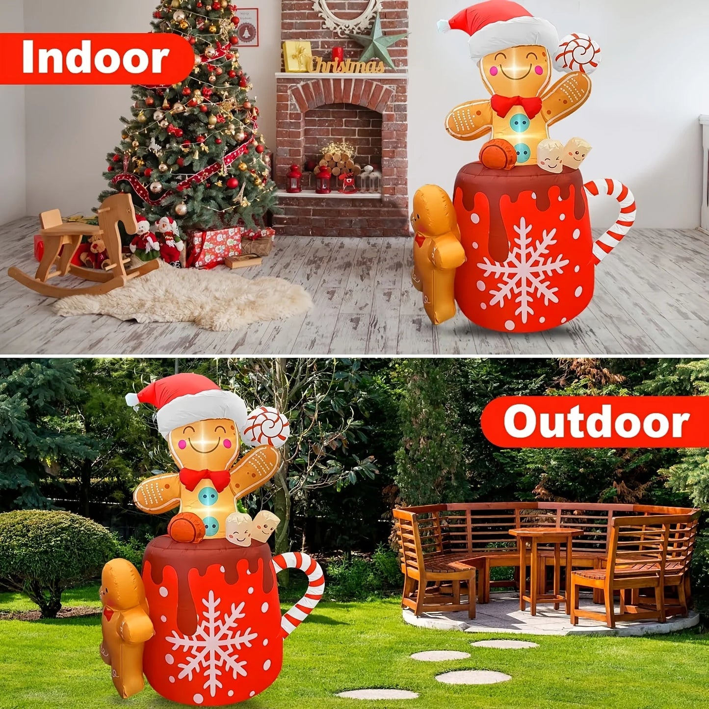 6FT Christmas Inflatables Outdoor & Indoor Decorations | Christmas Blow-up Yard Decorations | Gingerbread Man for Garden Lawn  P