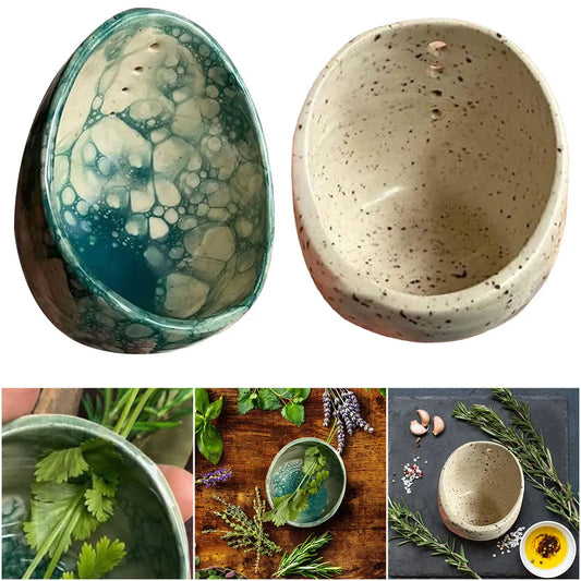 Handmade Pottery Herb Stripper Bowl Different Round Hole Sizes Pottery Herb Stripper Peeling Cup for Vegetable Leaf Removing