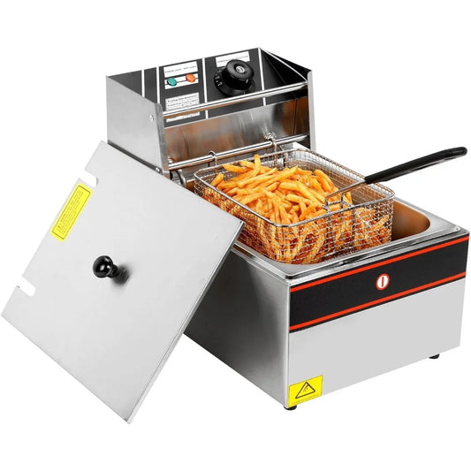Professional 6-Liter Tabletop Electric Deep Fryer, 2500W, with Frying Basket for Restaurant Kitchen Use