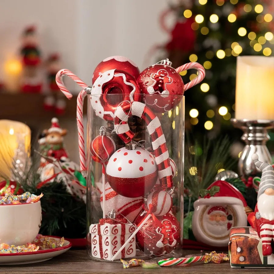 Valery Madelyn Christmas Ball Ornaments Set 80ct Candy Cane Red and White Shatterproof Christmas Tree Decorations for Holiday C