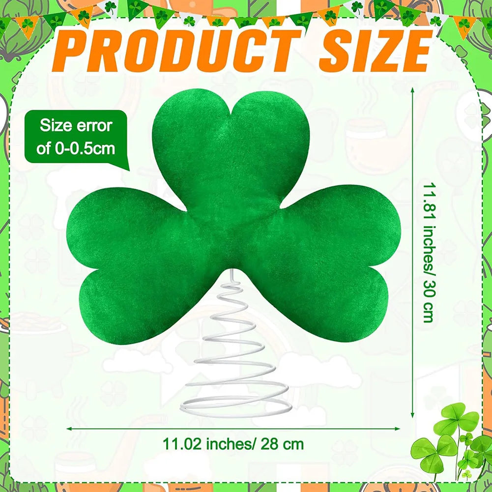 St Patricks Day Tree Topper with Metal Base Lucky Shamrock Tree Topper Clover Tree Decoration for Holiday Party Supplies Gift