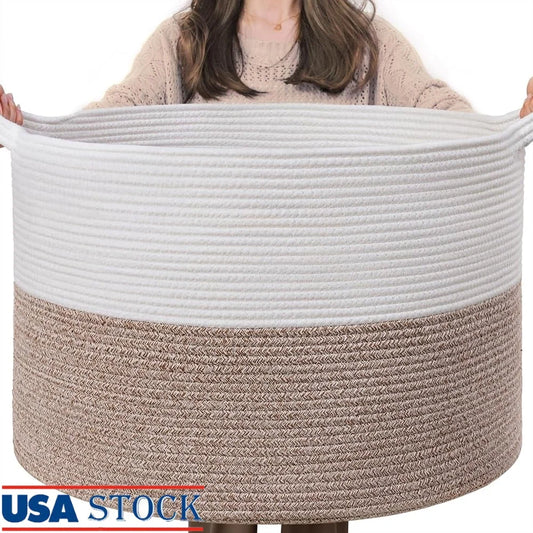 XXXLarge Cotton Rope Storage Basket Woven Laundry Toy Blanket Organizer with Handles Soft Durable Family-Friendly Home Decor