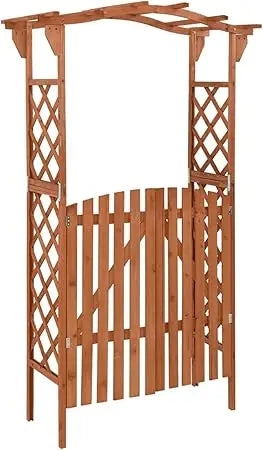 Garden Arch with Gate Firwood Outdoor Climbing Plants Garden Arbor for Lawn, Poolside, Backyard, Patio, Terrace, Outdoor Decora