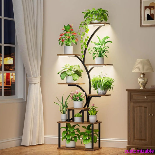 Plant Stand Indoor with Grow Light, 8-Tiered Tall Plant Stands for Indoor Plants Multiple, Metal Plant Shelf Display Rack Holder