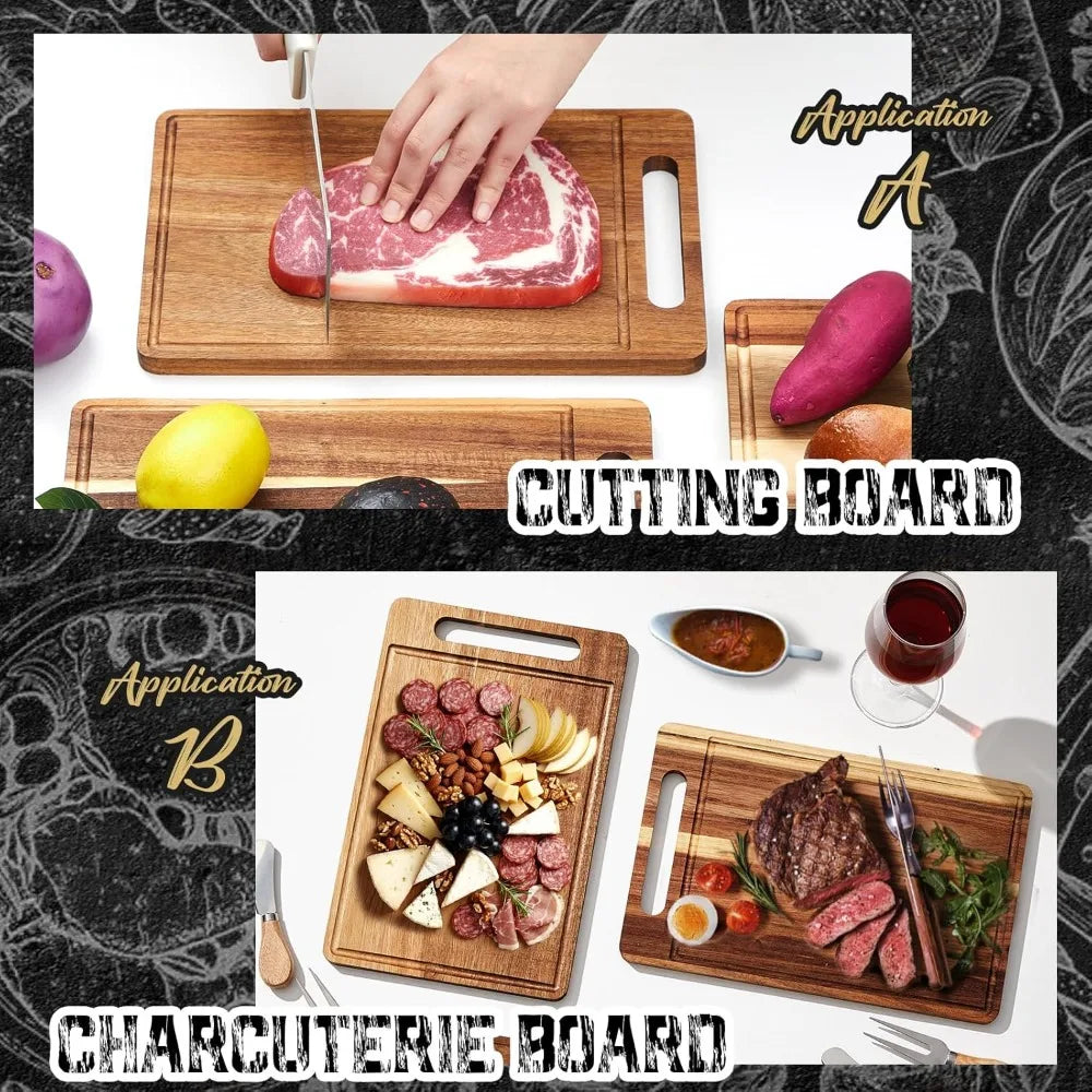 10-Pack Acacia Wood Cutting Boards, 12x7.8 Inches, Kitchen Serving Chopping Boards for Pizza, Bread