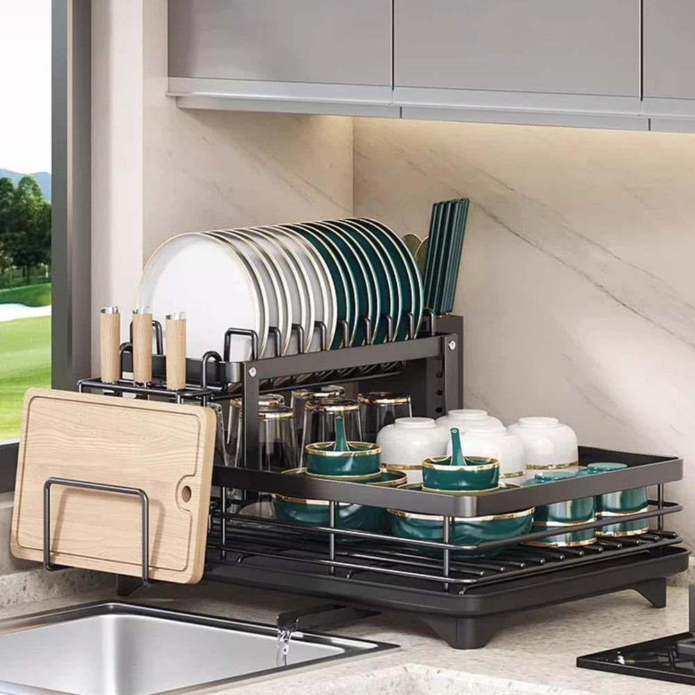 Dish Drainer with Drainboard Sink Organizer Dish Racks Carbon Steel Dish Rack for Kitchen Storage Counter Organizer