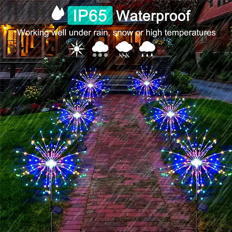 Solar Garden Lights, Firework Light Outdoor 360 LED Solar Waterproof Decorative Starburst Lights Landscape Lamp 18 Hours
