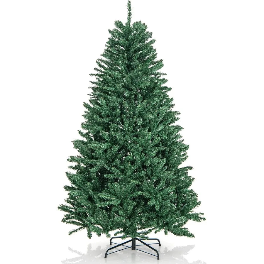 6ft Artificial Douglas Christmas Tree Unlit Hinged Xmas Full Tree with 1355 Branch Tips Foldable Metal Base Easy Assembly Indoo