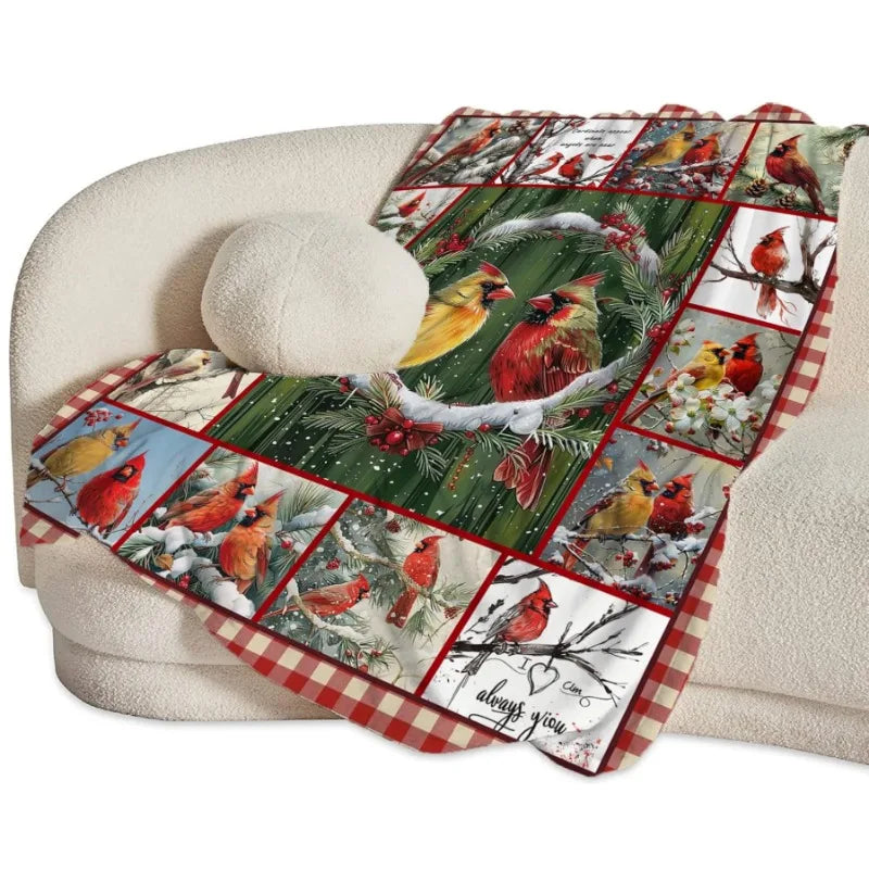 Suitable for boys girls women men Christmas bird gift throw blanket, comfortable plush flannel blanket for bed decoration