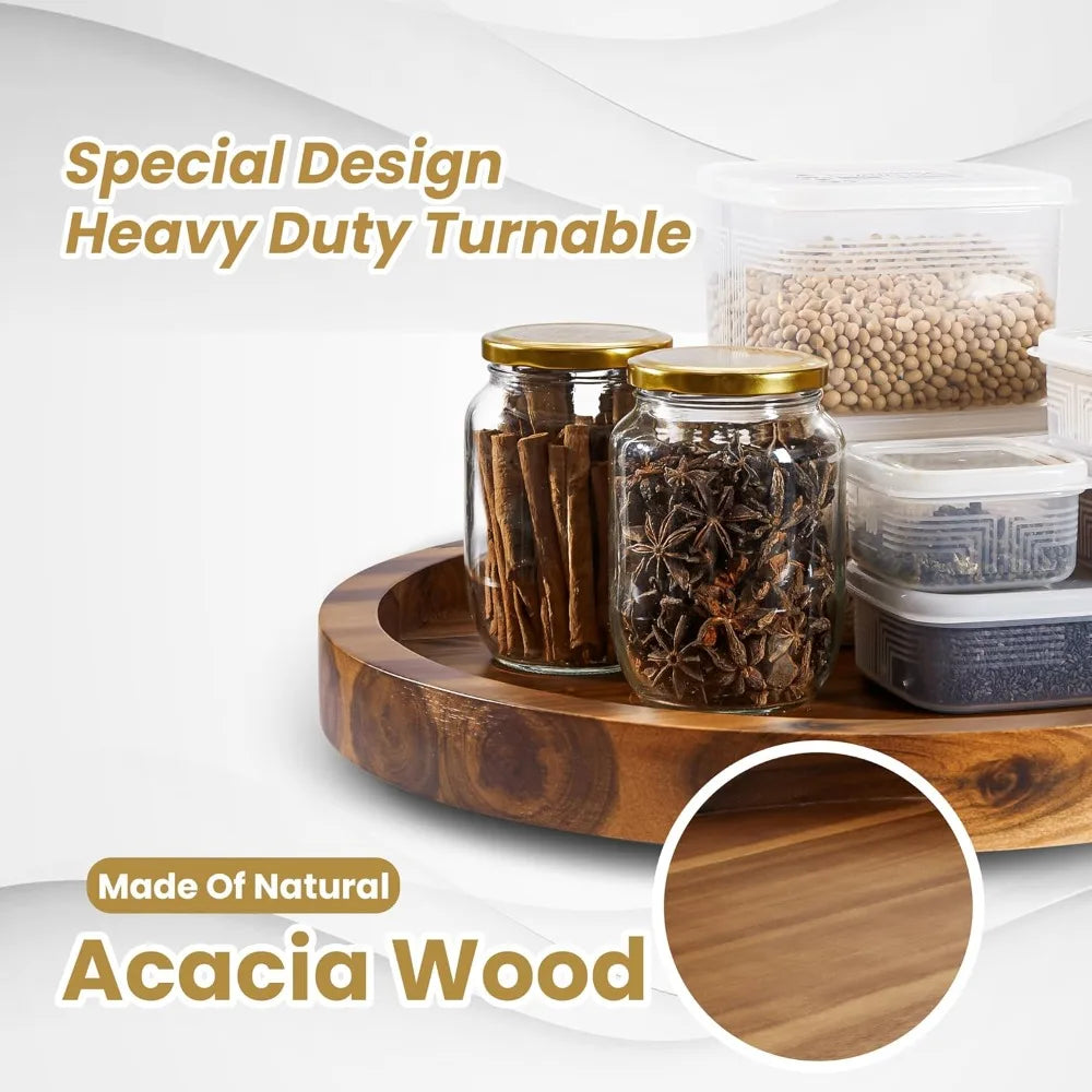 18" Acacia Wood Lazy Susan for Table Top - Wooden Brown Turntable Serving Tray for Charcuterie Boards Cheese Board