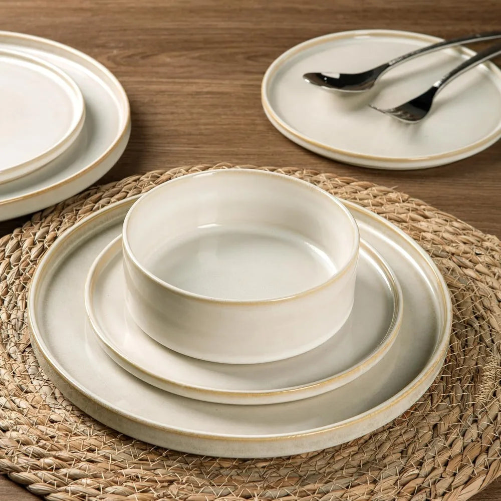 AmorArc Ceramic Dinnerware Sets, Handmade Reactive Glaze Stoneware Plates and Bowls Sets,Highly Chip and Crack Resistant | Dishw