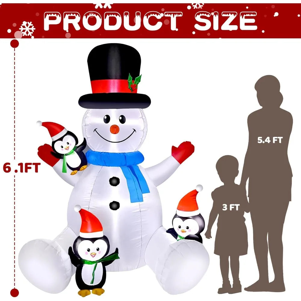 6 FT Christmas Snowman & Penguin Inflatable Blow Ups Outdoor Christmas Decorations with LED Lights for Indoor/Outdoor Yards, Gar