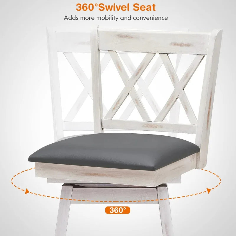 Set of 4, 360 ° Swivel Counter Height 25inch Bar Stool with Foot Rest Upholstered Cushion & Ergonomic Backrest, Sturdy Frame