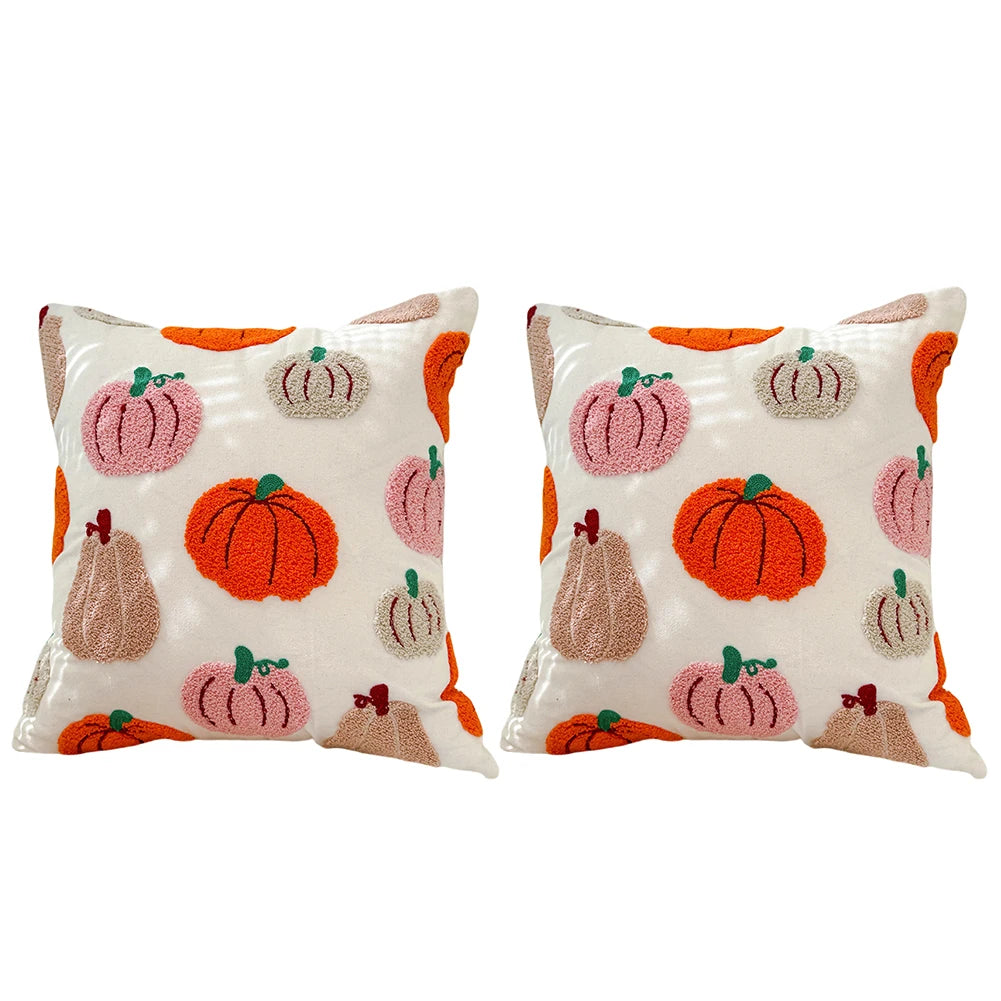 Embroidered Halloween Pillowcase 45x45cm Orange Pumpkin Throw Cushion Covers Pumpkin Fall Throw Pillow Covers for Couch Sofa Bed