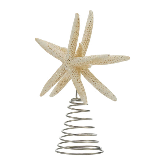 Coastal Seashell Christmas Tree Topper Beach Starfish Treetop Decoration with Metal Coil Base for Holiday Home Ornament
