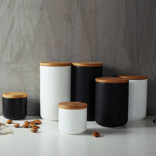 High Quality 800ML/1000ML Sealed Ceramic Storage Jar With Bamboo Lid Spices Tank Container Kitchen Food Bottle Coffee Tea Caddy