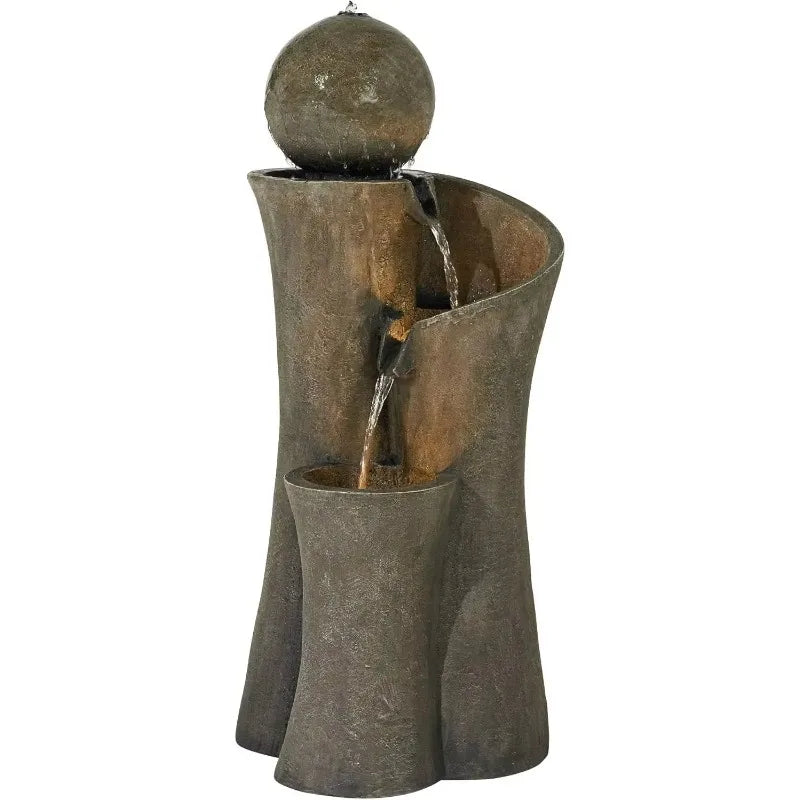 [XMSJ-Limited Stock, Buy Now!]39 1/2" High Large Modern Zen Indoor Outdoor Decor Faux Stone Floor Fountain with Light LED Waterf