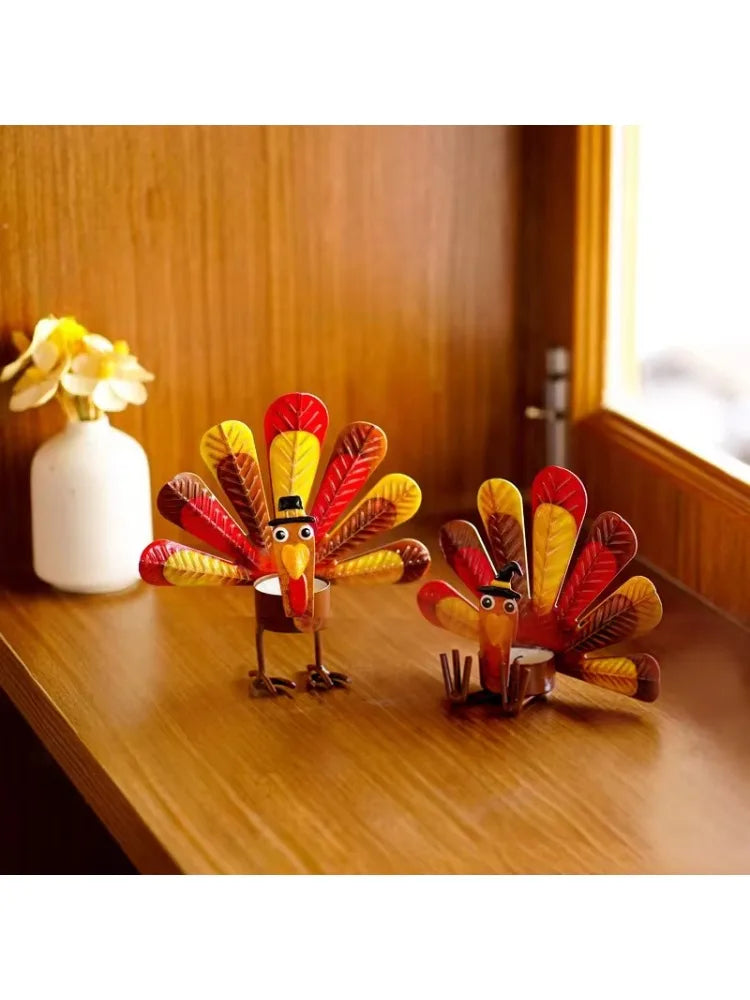 2Pcs Thanksgiving Turkey Candle Holder Cute Look Versatile Alloy Table Turkey Candle Holder Decoration for Home Party