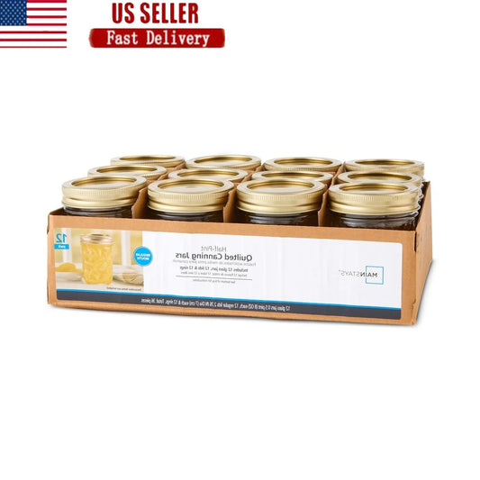 8oz Clear Quilted Glass Canning Jars Set 12 Count Airtight Seal Regular Mouth Dishwasher Safe Jams Pickles Sauces Preserving