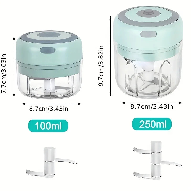 Portable Electric Food Chopper, USB Rechargeable Mini Garlic Chopper and Meat Grinder, 100ml & 250ml Capacity, for Quick Food Pr