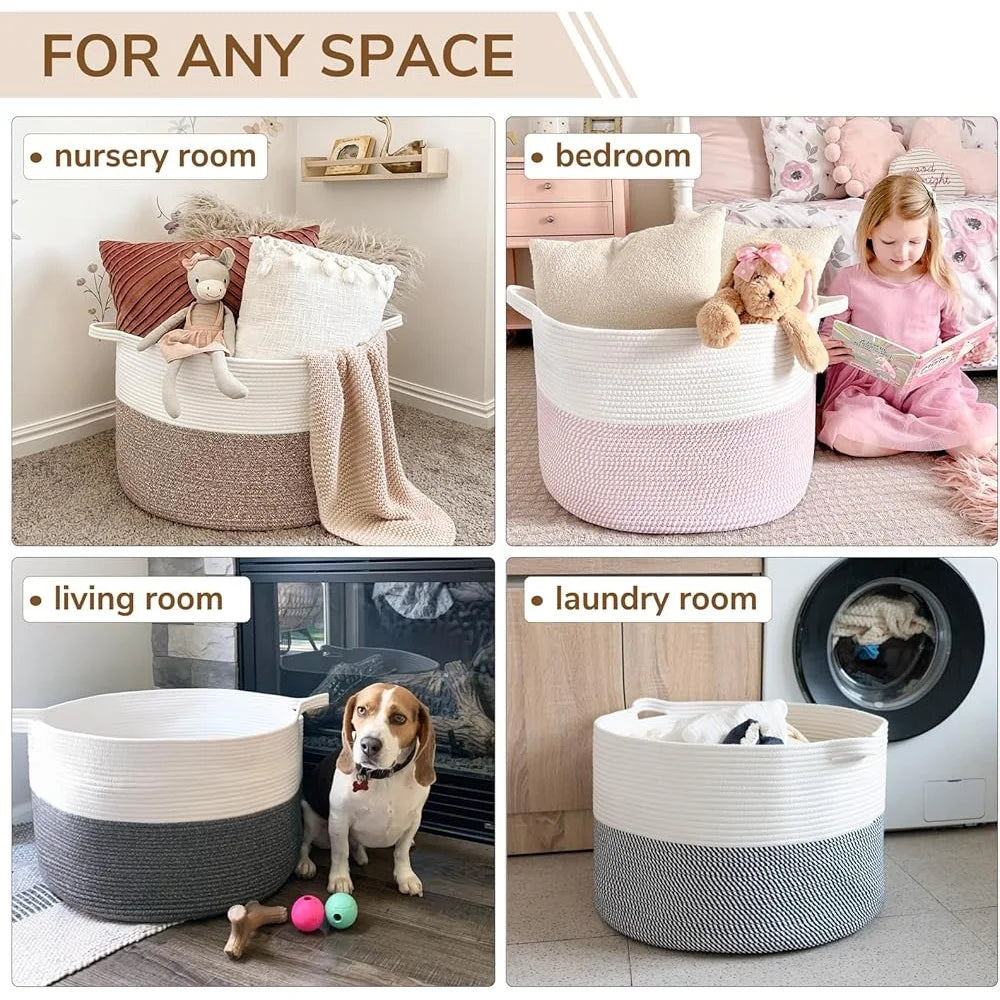 XXXLarge Cotton Rope Storage Basket Woven Laundry Toy Blanket Organizer with Handles Soft Durable Family-Friendly Home Decor