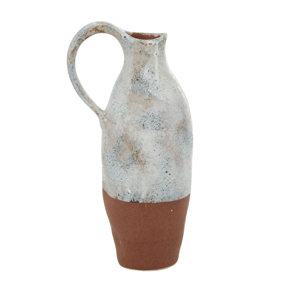 Handmade White Ceramic Vase with Terracotta Accents Dried Flowers Indoor Home Decor Farmhouse Style 14 Inch Unique Design