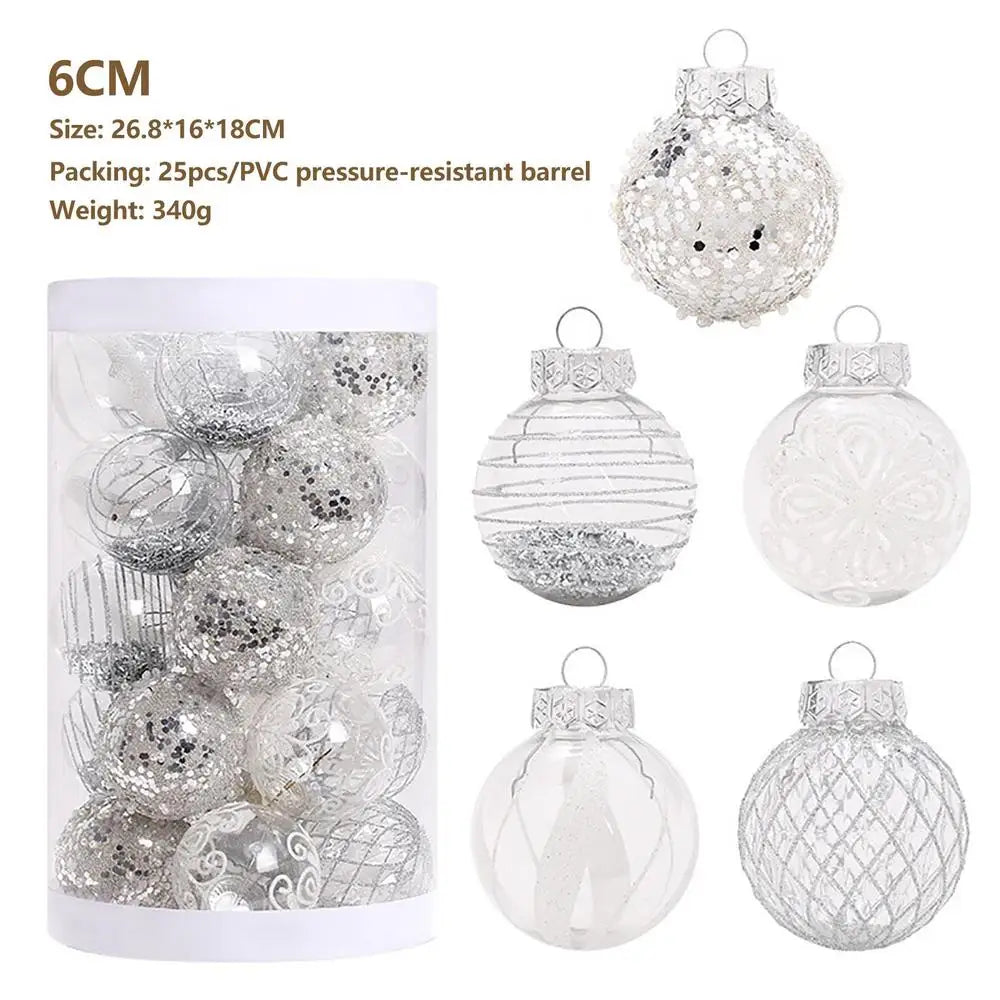 Christmas Tree Balls Hanging 25pcs Christmas Ball Ornaments Glittering Christmas Baubles PVC White Gold Ball Decorations Set