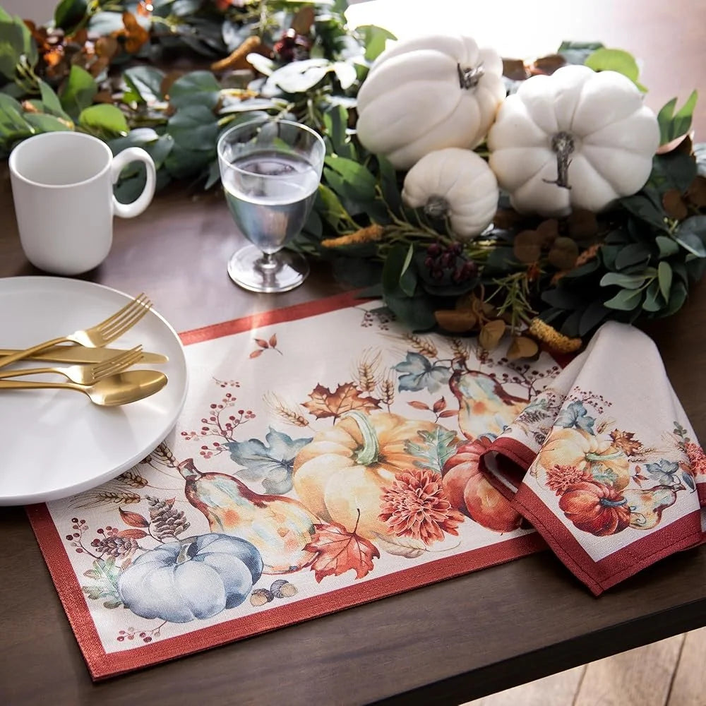 Harvest Pumpkin Placemats Set of 4 Durable Polyester Table Linens Fall Dining Elegant Table Decor Easy Care Wrinkle-Free