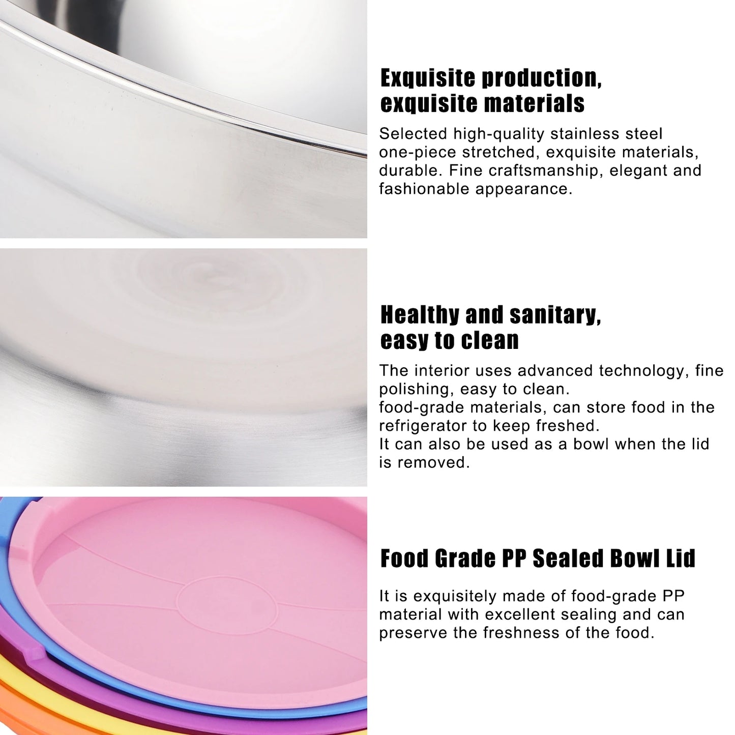 5pcs/set Stainless Steel Mixing Bowl Food Storage Preservation Box with Lids Cookware for Home Kitchen