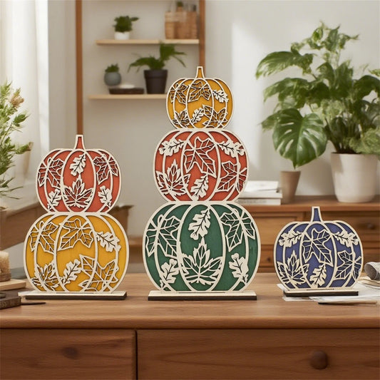 Thanksgiving Harvest Decor 3 Piece Set Rustic Wooden Pumpkin Table Centerpiece Fall Home Holiday Decoration