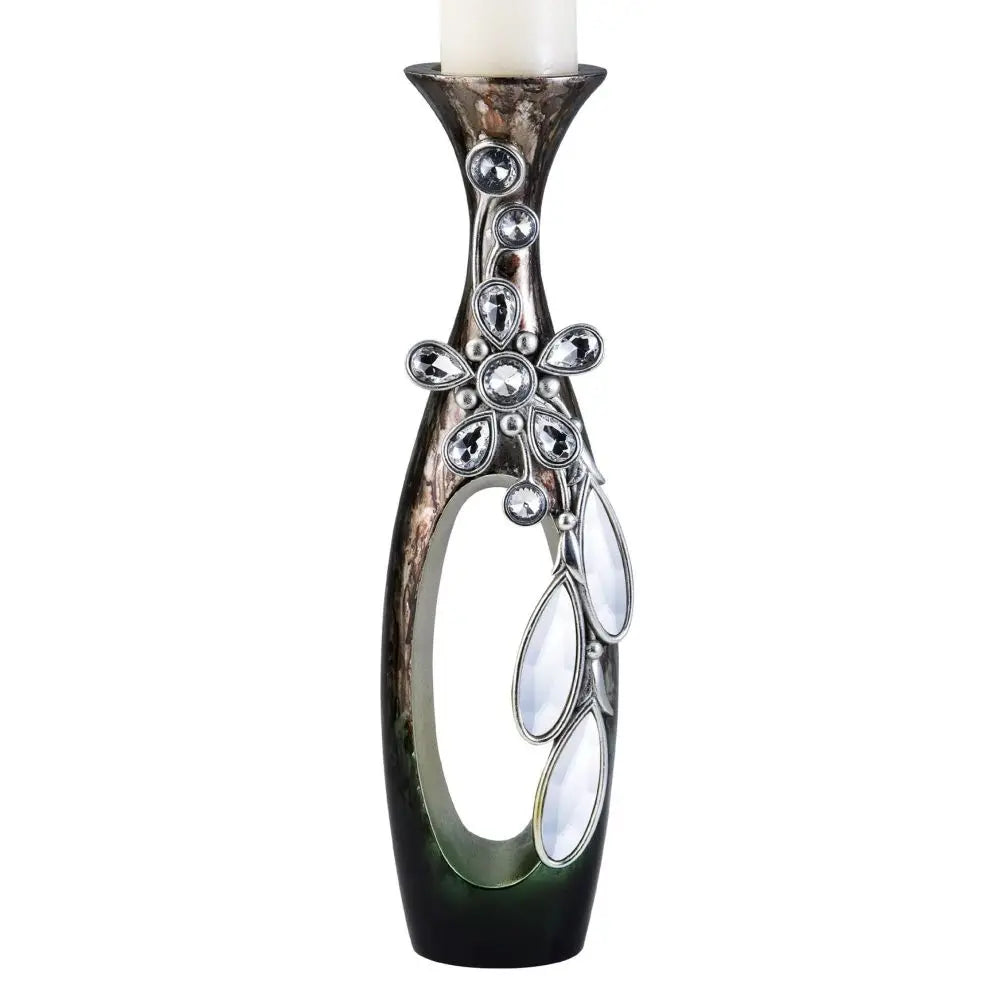 Crystal Accent Candleholder 16 Inch Tall Polyresin Balleria Design Glasses Decor Centerpiece Wedding Home Decor Flameless Safe