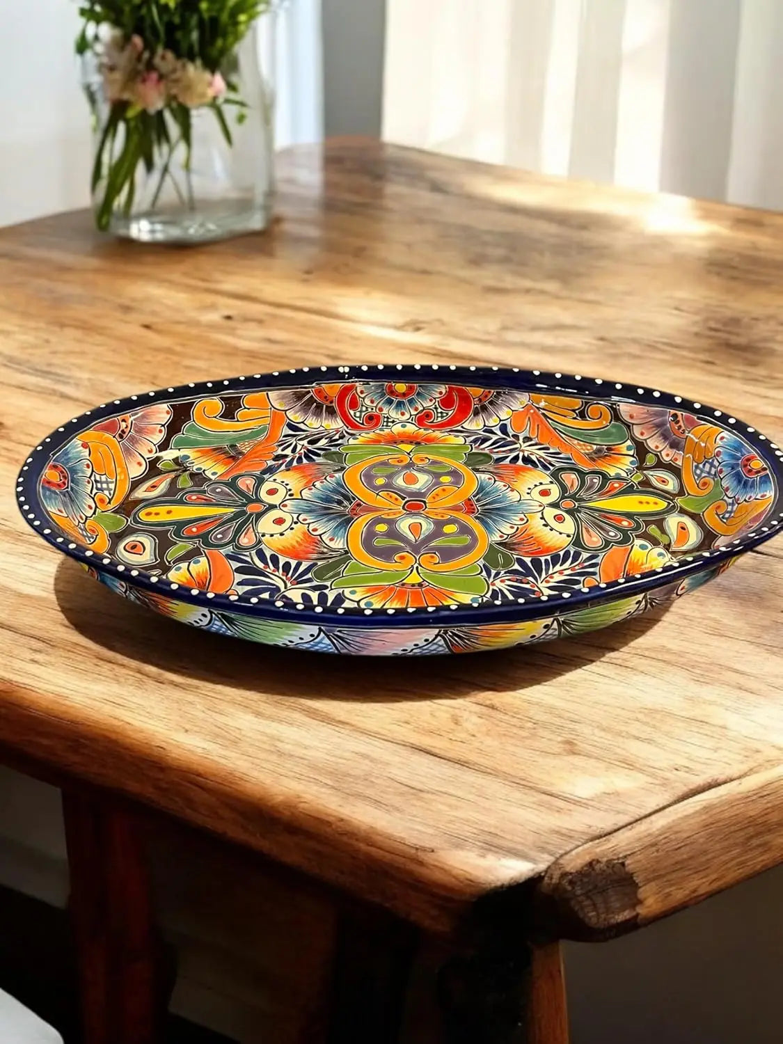 Handmade Talavera Large Oval Serving Platter – 18 inches, Vibrant Ceramic Dish for Meats & Table Decor, Dishwasher