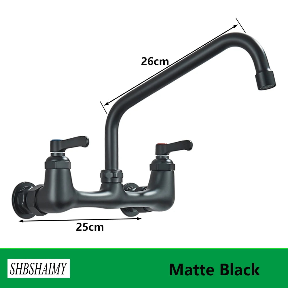 SHBSHAIMY ORB Black Basin Faucet 360 Swivel Spout Wall Mounted Faucet Dual Handles Dual Holes Hot and Cold Water Mixer Tap