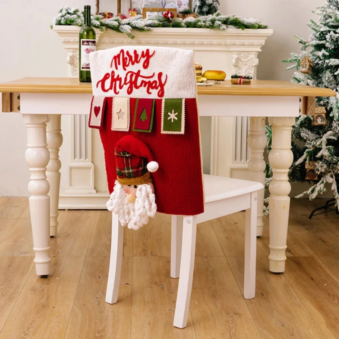 Linen Three-Dimensional Santa Claus Christmas Seat Cover Table Red Hat Chair Back Covers Xmas Decorations    Year