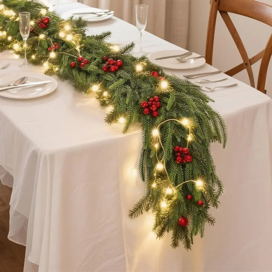 5FT Christmas Norfolk Pine Garland 1PCS Artificial Pine Needles Garlands Faux Greenery Fake Garland for Holiday Fireplace Table