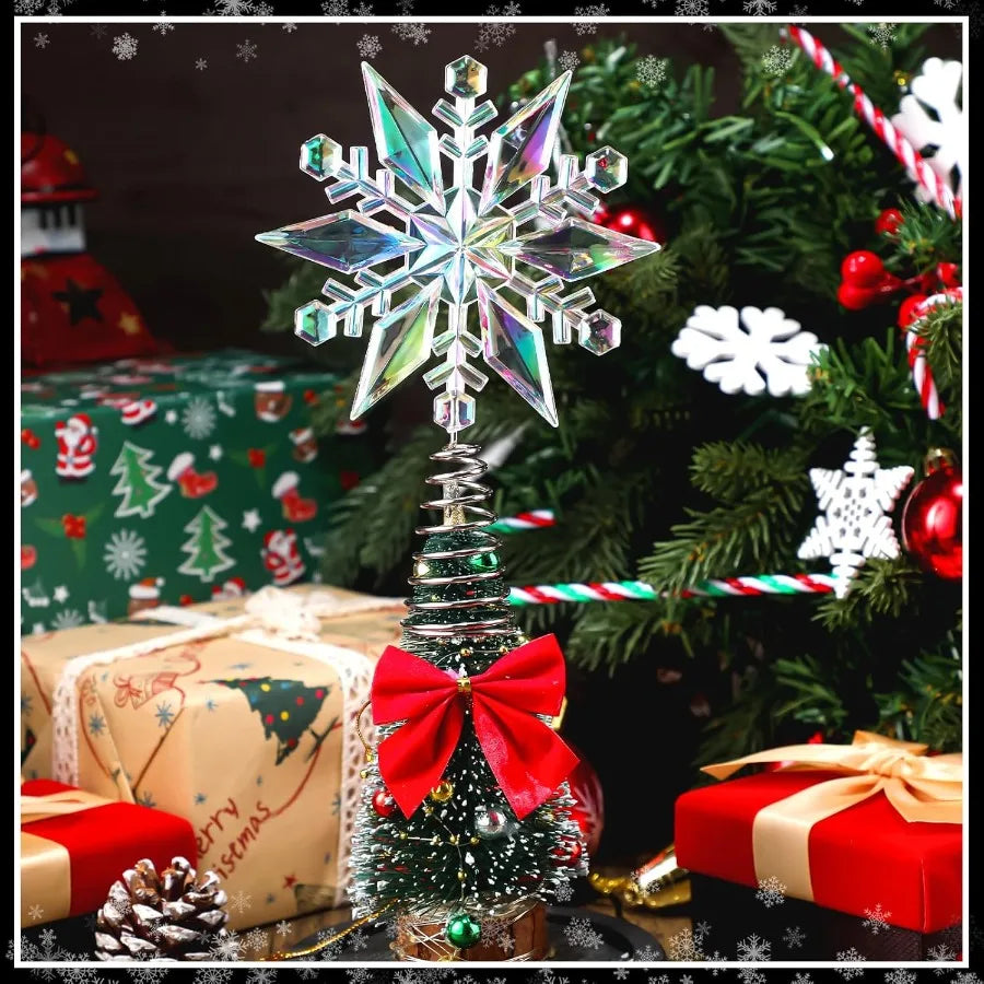 6 Inch Mini Christmas Iridescent Snowflake Tree Topper Acrylic Snowflake Toppers Xmas Ornament Trees Decor Iridescent Tree Topp