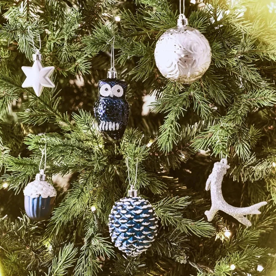 70piece navy blue and silver shatterproof Christmas tree ornaments set with woodland theme for holiday decorations ideal for Th