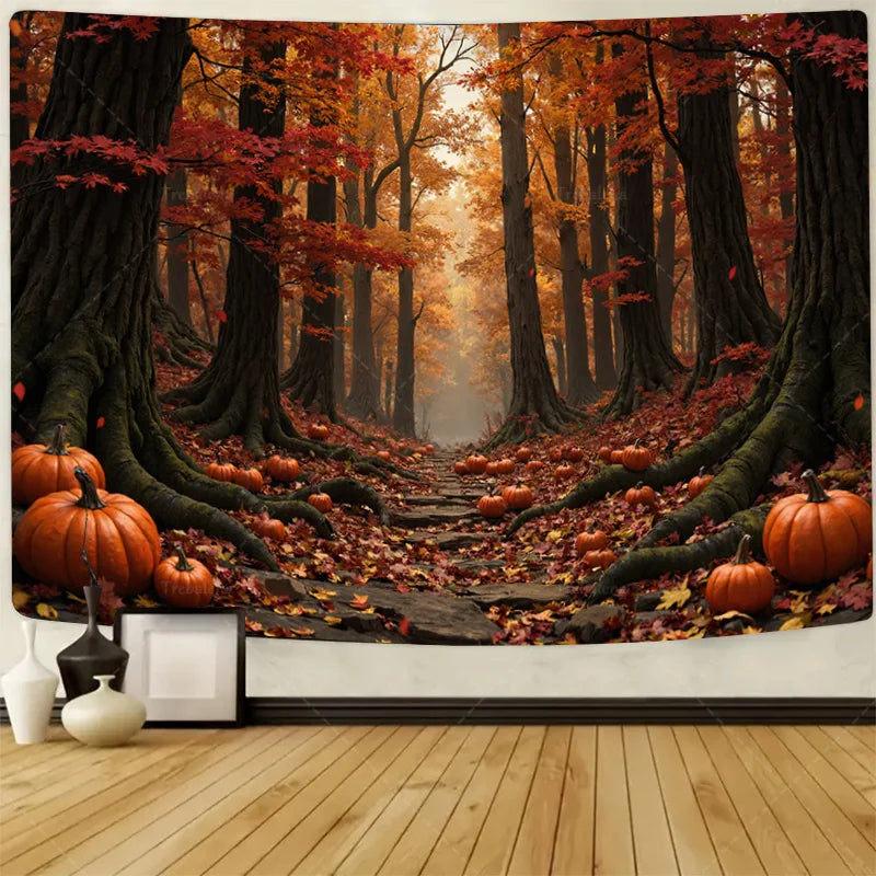 1pc Wall Tapestry "Enchanted Winter Forest Tapestry with Deer and Fox in Snowy Scene"