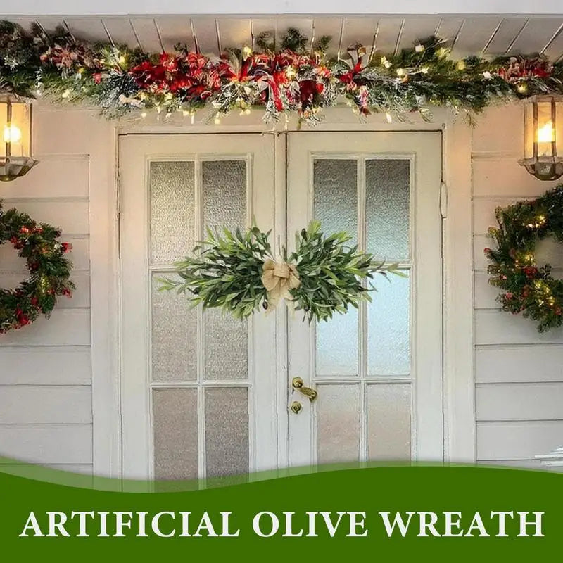Artificial Olive Wreaths Garlands for Front Door with Olive Leaves All Season Greenery Wreath Christmas Spring Garland ornaments
